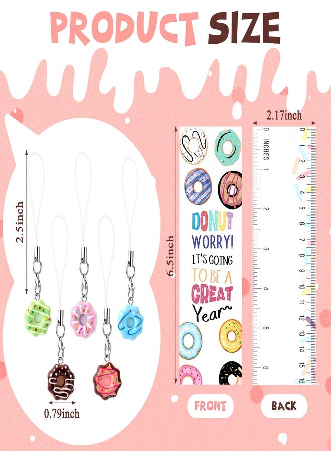 Skyygemm 50 Set Back to School Gifts Donut Keychains for Students with Donut Bookmarks Rulers Cute Dessert Style Charms Teacher First Day of School Gifts for Kids Classroom Rewards Reader Supplies - Image 2